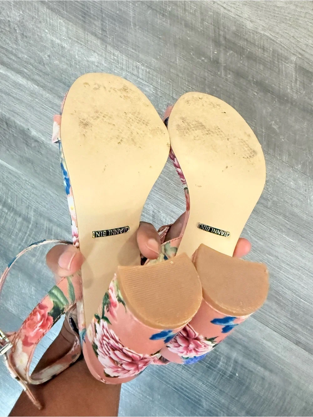 Floral Pink Peach Block Heel Sandals with Ankle Strap